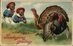 Two African Boys with Two Turkeys Blacks Postcard Postcard Postcard