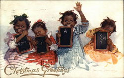 Four Girls with Chalkboards sending Christmas Greetings Postcard
