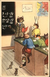 Anthropomorphic Cats in Classroom Postcard Postcard Postcard
