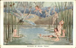 water babies, nymphs, fairies and a dragonfly Fantasy Postcard Postcard Postcard