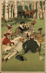 Couples Picnicking in the Woods Postcard