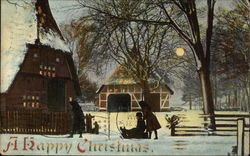 Children with Sled, Snow Scene Postcard