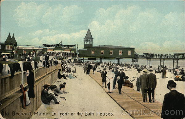 Crowd in front of the Bath Houses Old Orchard Beach Maine