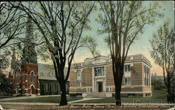 Public Library and Orthodox Congregational Church Leominster Massachusetts