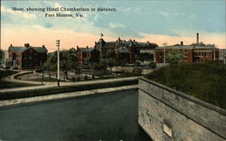 Moat, Showing Hotel Chamberlain in Distance Fort Monroe, VA Postcard Postcard Postcard