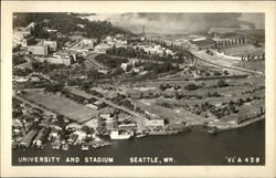 Aerial View of University and Stadium Postcard