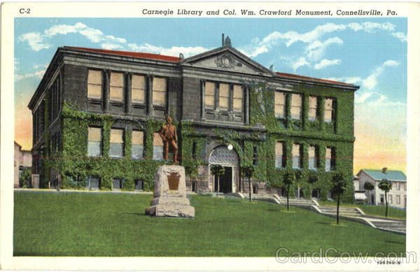 Carnegie Library And Col. Wm. Crawford Monument Connellsville Pennsylvania