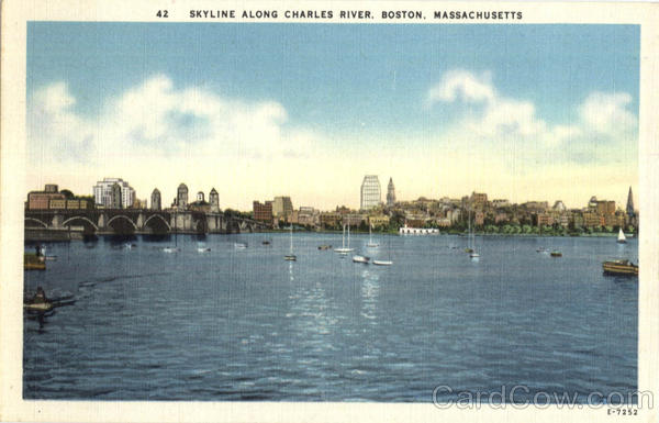 Skyline Along Charles River Boston Massachusetts