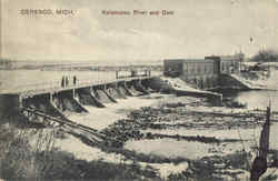 Kalamazoo River And Dam Ceresco, MI Postcard Postcard