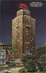 Night View Of Harrisburger Hotel Postcard