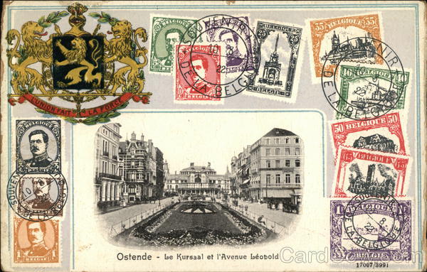 The Kursaal and Leopold Avenue Ostend Belgium Stamp Postcards