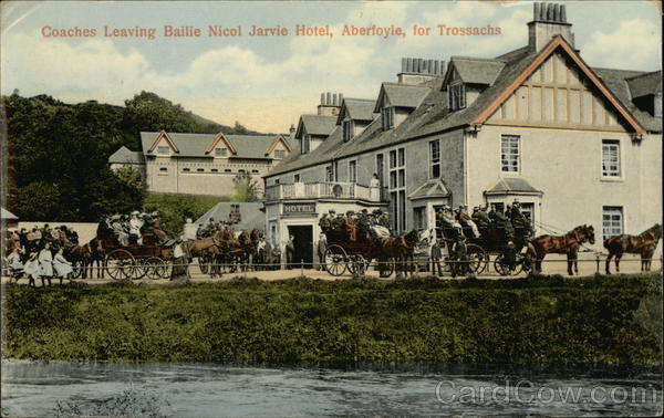 Coaches Leaving Ballie Nicol Jarvie-Hotel, for Trossachs Aberfoyle Scotland