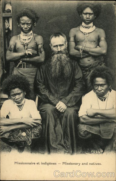 Missionary with Natives Papua New Guinea South Pacific