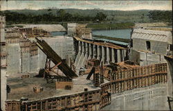 Massive Construction of North End of Gatun Lock Postcard
