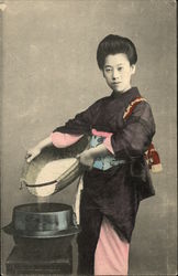 Japanese Woman Holding Basket Postcard