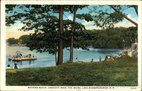 Bathing Beach, Endicott Rock, The Weirs Lake Winnipesaukee, NH Postcard