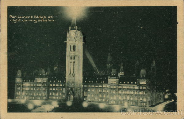 Parliament Buildings at Night, During Session Ottawa Canada