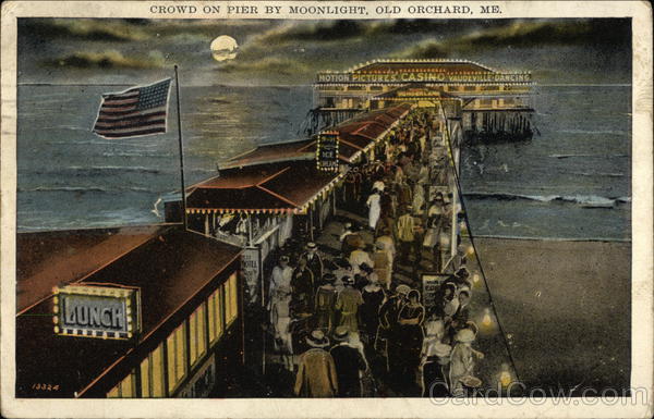 Crowd on Pier by Moonlight Old Orchard Beach Maine