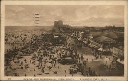 Beach and Boardwalk, View South Atlantic City, NJ Postcard Postcard Postcard