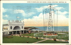 View of Aeroplane and Casino, Ocean View Park Norfolk, VA Postcard Postcard Postcard