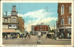 Corner Main and Parker Streets Gardner, MA Postcard Postcard Postcard