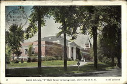 Smith Library, "T" Hall Tower in Background, University of N. H. Postcard