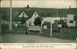Historical Tablet, in House Lot, at "Riverview", Old Mystic, Conn. Postcard