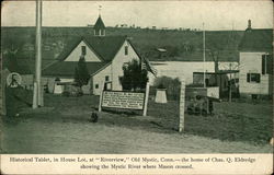 Historical Tablet, in House Lot, at "Riverview", Old Mystic, Conn. Connecticut Postcard Postcard Postcard