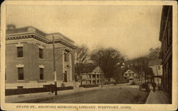 State Street, Showing Memorial Library Westport, CT Postcard Postcard Postcard