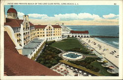 Patio and Private Beach of the Lido Club Hotel Long Beach, NY Postcard Postcard 