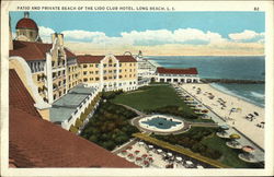 Patio and Private Beach of the Lido Club Hotel Long Beach, NY Postcard Postcard Postcard