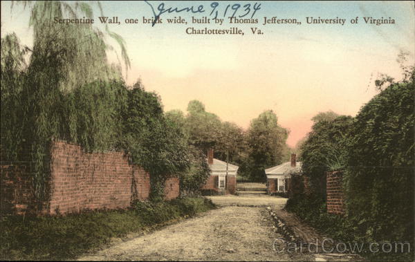 Serpentine Wall, one brick wide, built by Thomas Jefferson, University of Virginia Charlottesville