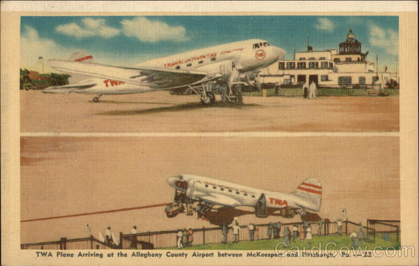 TWA Plane Landing at the Allegheny County Airport between McKeesport and Pittsburgh, Pa.