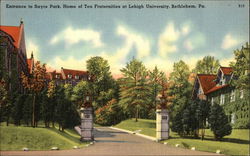Entrance to Sayre Park, Home of Ten Fraternities at Lehigh University Postcard
