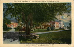 Night Time Scene on Campus, State Teachers College Postcard