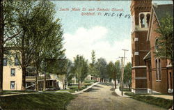 South Main Street and Catholic Church Postcard