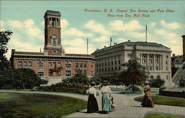 Central Fire Station and Post Office - View from City Hall Park Providence Rhode Island