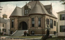 Street View of Memorial Library Postcard