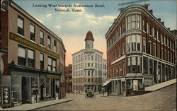 Looking West towards Auditorium Hotel Norwich, CT Postcard Postcard Postcard