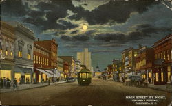 Main Street by Night Columbia, SC Postcard Postcard Postcard