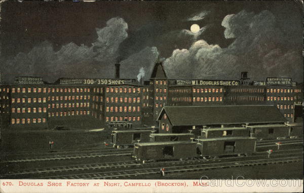 Douglas Shoe Factory at Night Campello Massachusetts