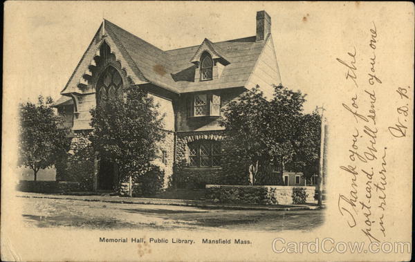 Memorial Hall, Public Library Mansfield Massachusetts