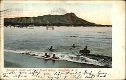 Diamond Head and Surf Board Riding Postcard
