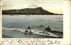 Diamond Head and Surf Board Riding Honolulu, HI Postcard Postcard Postcard