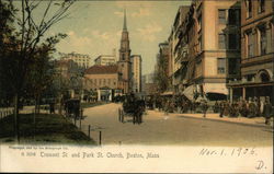 Tremont St. and Park St. Church Postcard
