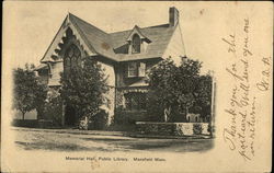 Memorial Hall, Public Library Mansfield, MA Postcard Postcard Postcard