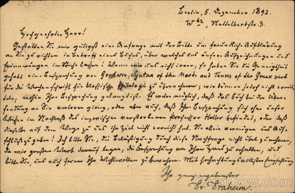 1892 German Postal Card Zurich Berlin Cancels Germany