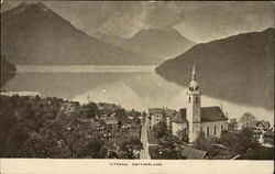 View of Town and Alps Postcard