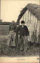 Smiling Old Man and Woman, Old Shack Postcard Postcard