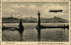 Zeppelin, Lighthouse on Lake Switzerland Postcard Postcard
